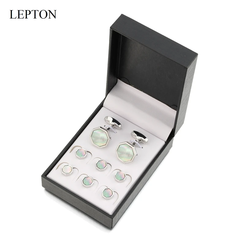 Low-key Luxury Mother of Pearl Cufflinks tuxedo studs Sets Lepton Shell Cufflink Collar Studs Cuff links Best Men Gift Set