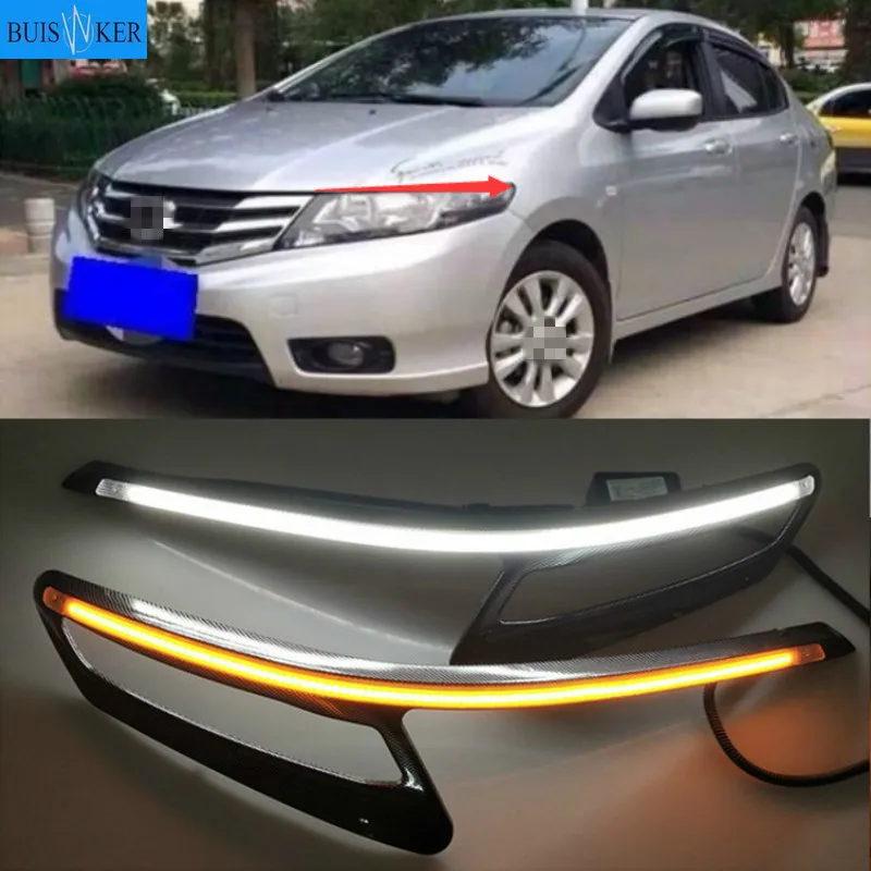 

1 Set DRL Daytime Running Lights Daylight 12V ABS Fog Lamp Cover With Turn Yellow Signal Light For Honda City 2012-2014