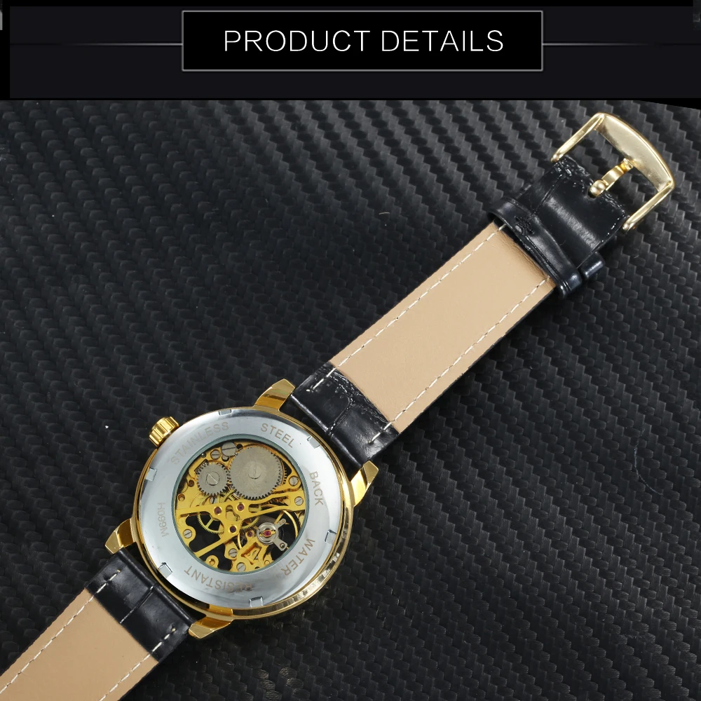 2019 FORSINING 3D Logo Black Gold Men Mechanical Watch Montre Homme Man Watches Top Brand Luxury Leather WINNER Skeleton Design