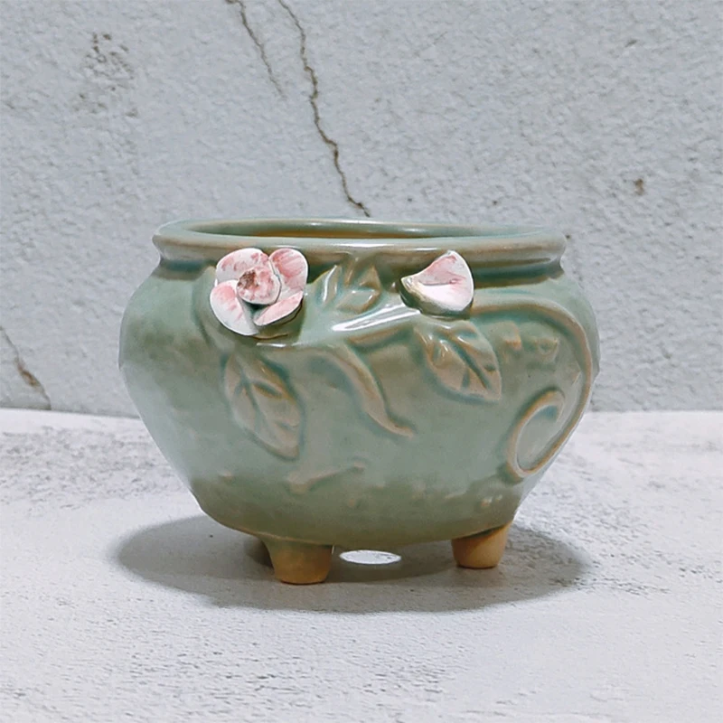 Korean Ins Floret Ceramic Succulent Flower Pots Home Featured Fresh Green Plant Thumb Pot Balcony Potted Garden