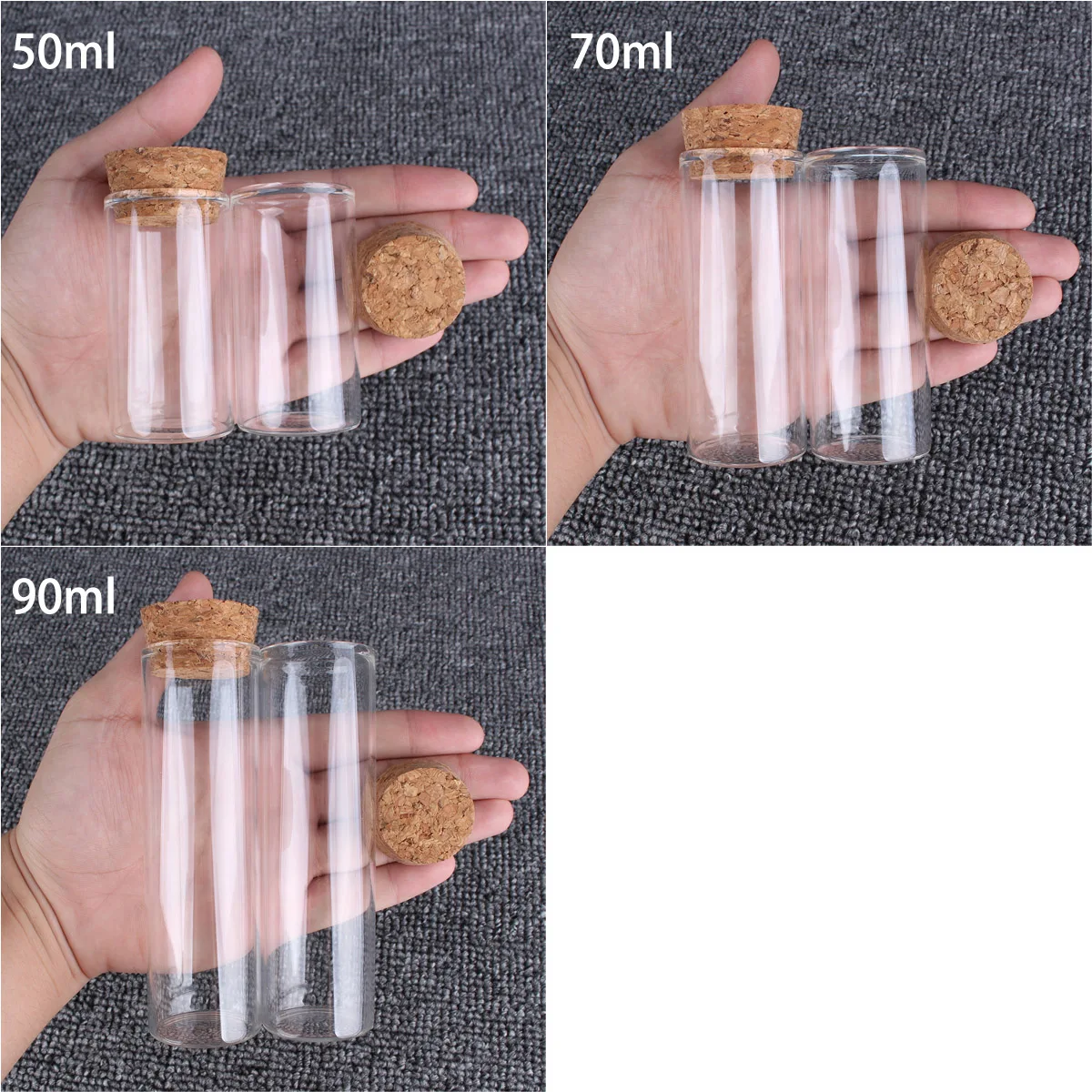 24 pieces 50ml/70ml/90ml Transparent Glass Test Tubes with Cork Stopper Glass Storage Bottles for Weding Favors 3 Sizes U-pick