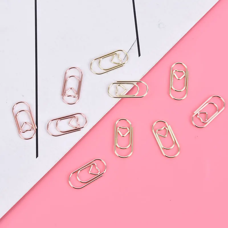 50pcs /bag The Mini Heart Gold Rose Gold Color Clip Bookmark Metal Paper Clips Office Accessories Paper Clips Patchwork Clip