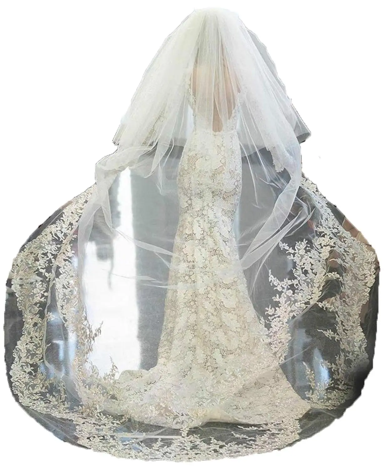 Heißer Verkauf 3M Lange Hochzeit Schleier Mit Appliqued Spitze Zwei Schichten Angepasst Weiß Elfenbein Champagner Braut Hochzeit Schleier mit kamm