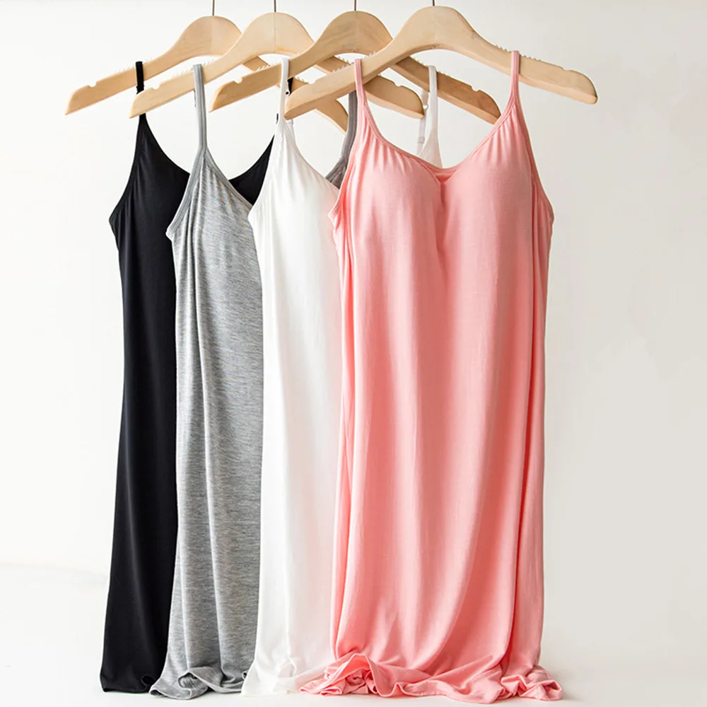 Summer Women\'s Sleevless Modal Sleepwear Home Nightshirt Women Sleepwear Loose Ladies Nightgown Spaghetti Strap Night Dress