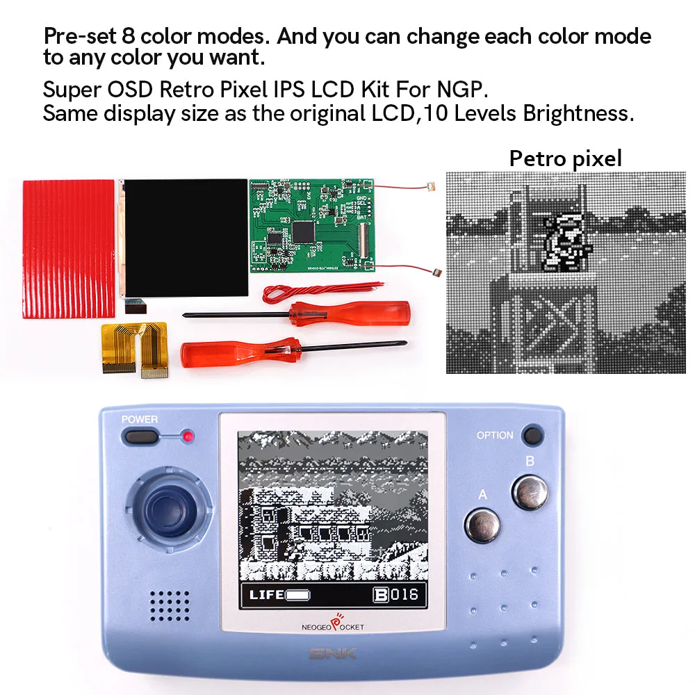 Mais novo super osd diy retro pixel osd ips display lcd para ngp tela lcd para snk neo geo bolso preto/branco console de jogos