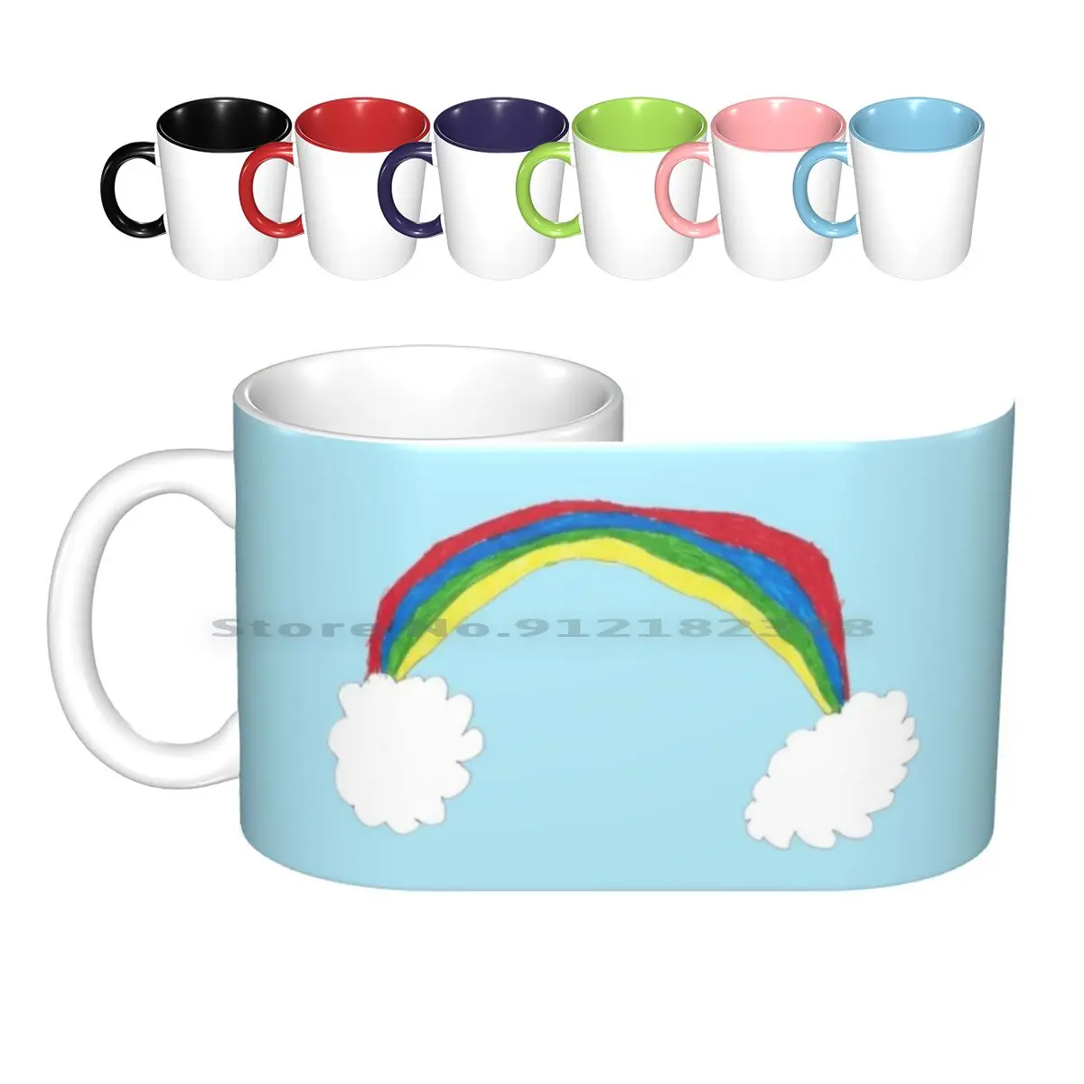 Rainbow Cloud To Cloud-Little Designers Eddie Ceramic Mugs Coffee Cups Milk Tea Mug Rainbow Cloud Kids Art Blue Skye Creative