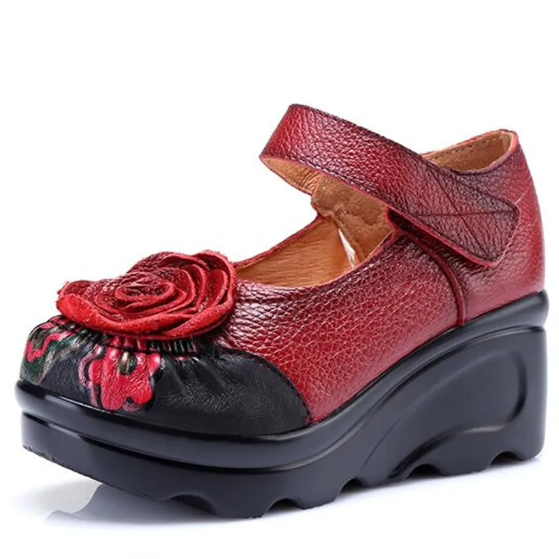 ZXRYXGS New 2024 Famous Spell Colors Flowers Cowhide Leather Shoes Woman Fashion Shoes Platform Wedges Women Shoes High Heels