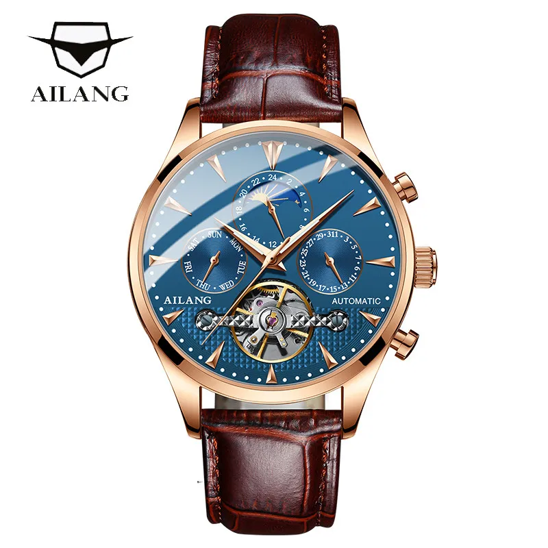 AILANG Tourbillon Mechanical Watches for Men Leather Strap Male Wristwatch Top Luxury Brand Business Automatic Men's Clock Reloj