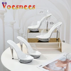 Voesnees Stripper Shoes 2021 nuovi sandali da donna estivi eleganti tacchi alti 13 CM Clear Mules Platform scarpe da donna esterne