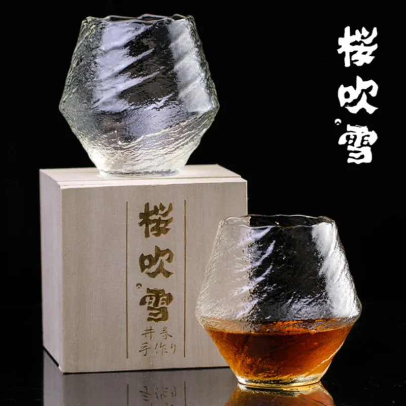 

Creative Edo Japanese Art Whiskey Glass cup Frosting Rock Glass Wine Tea Cups Lead Free Whiskey Glasses With Wooden Gift Box