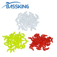 BASSKING 50Pcs 2cm 0.44g Maggot Grub Soft Fishing Lure Silicone Artificial Bait Smell Worms Glow Shrimps Additive Bass Fish Lure