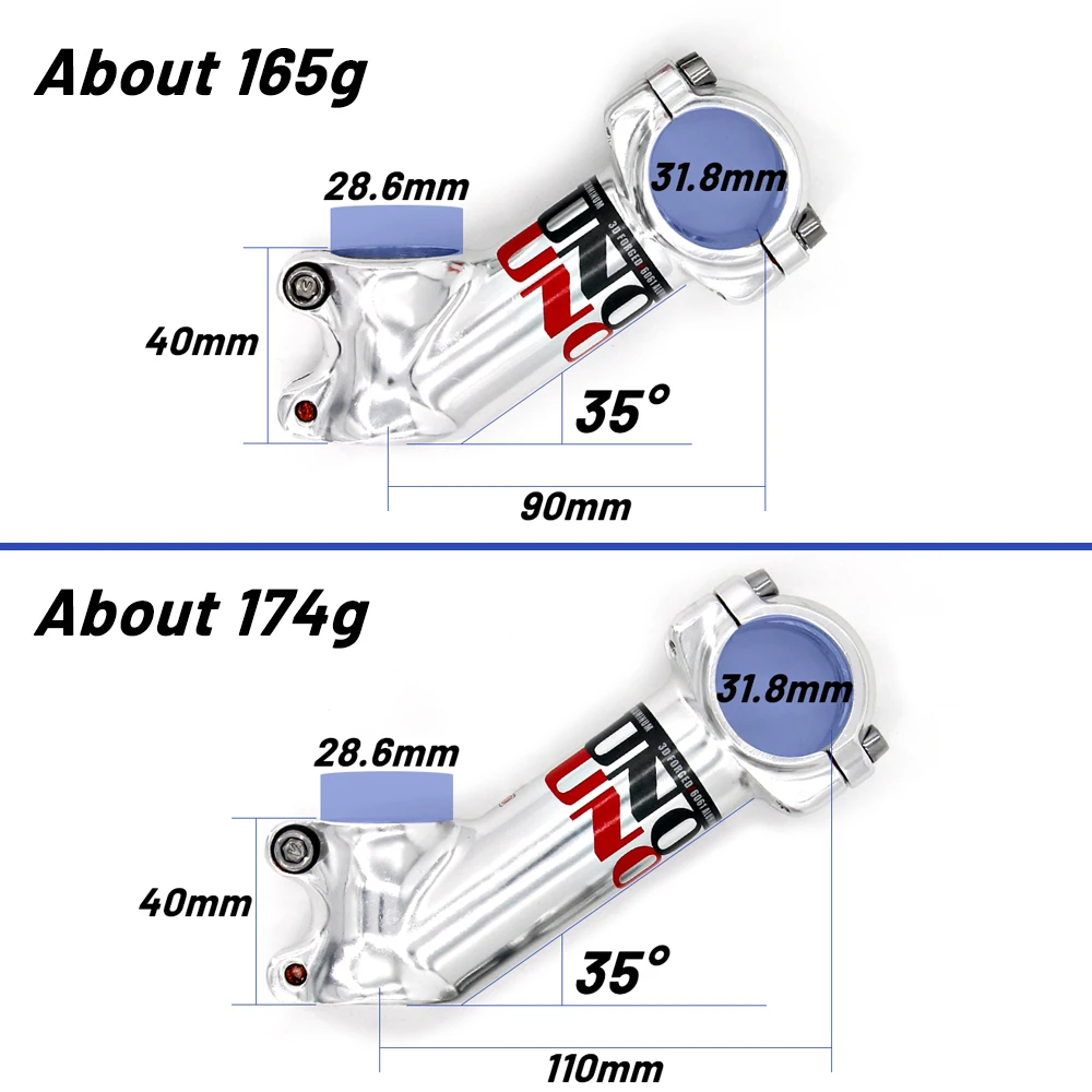 UNO Bike Stem 7 17 35 Degrees MTB Road Mountain Bike Handlebar Stem 60/70/80/90/100/110/120/130mm Ultralight Silver Bicycle Stem