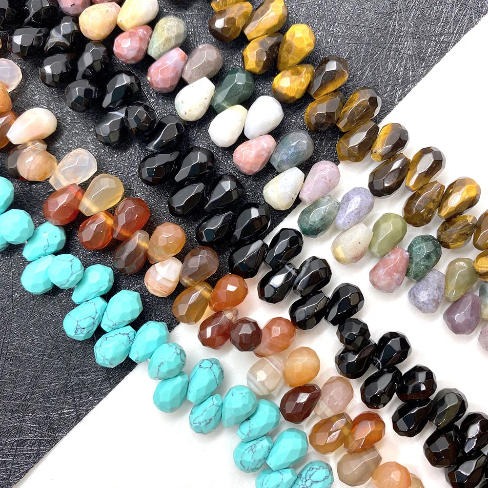 Natural Stone Horizontal Hole Round Water Drop Faceted Beads for DIY Jewelry Making Bracelet and Necklace Accessories Size 6x9mm