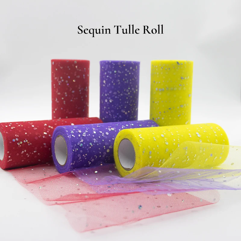 Glitter Sequin Tulle Roll 25 yard 15cm Spool Tutu Wedding Decoration Baby Shower Tutu Skirt Birthday Party Supplies Organza DIY