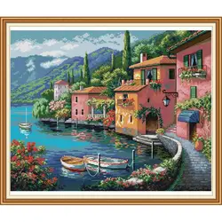 Joy Sunday Kit punto croce Colorful House By The Water Patterns 14CT 11CT stampa punto croce Set di ricami fatti a mano