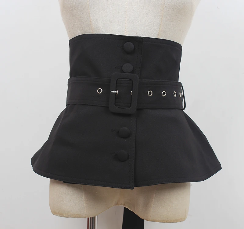 Women's Runway Fashion Black Fabric Cummerbunds Female Dress Corsets Waistband Belts Decoration Wide Belt R398