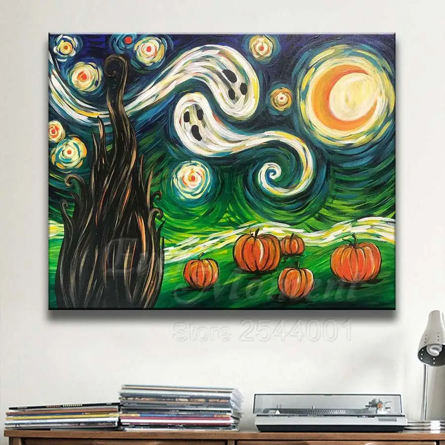 Ever Moment Diamond Painting Halloween Ghost Pumpkin Sky Full Sqaure Resin Drill Embroidery Mosaic Diamond Display ASF2226