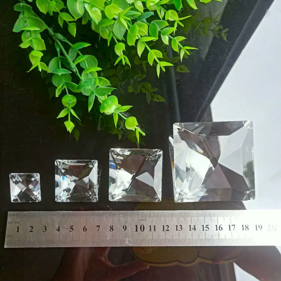 20/30/40/60MM 4 Holes Square Crystal Pendant Glass Clear Chandelier Crystals Prisms Suncatcher DIY Hanging Lamp Part Accessories