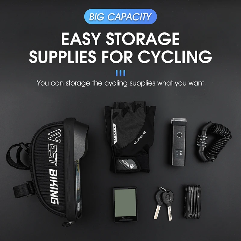 WEST BIKING Touch Screen Bicycle Bag MTB Road Bike Handlebar Phone Bag Front Frame Reflective Cycling Accessories Panniers