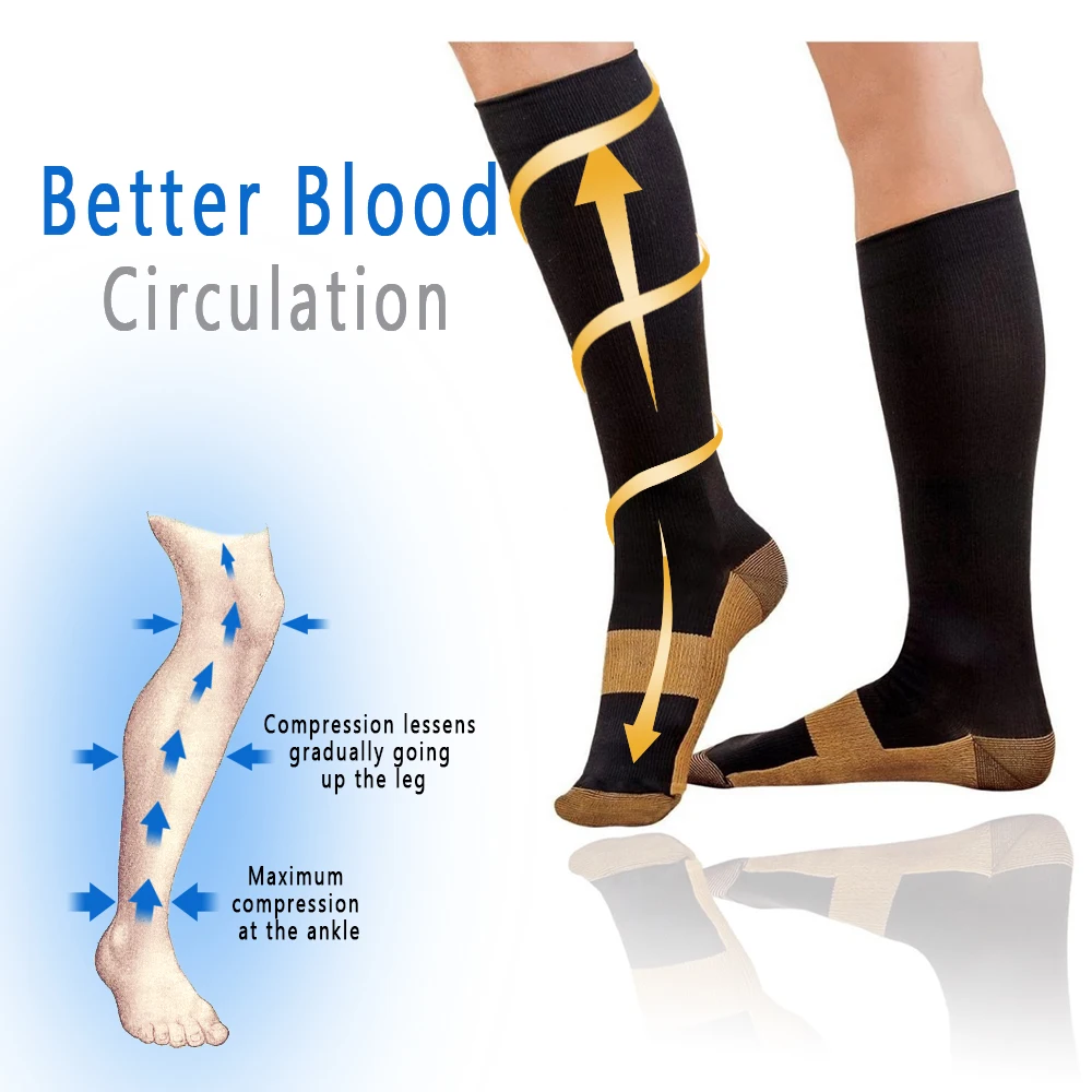 Copper Compression Socks Men Women Anti Fatigue Pain Relief Knee High Stockings 20-30 Mmhg for Running Athletic Pregnancy