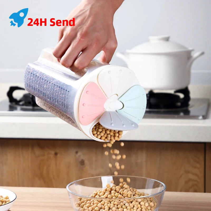 

Spot Kitchen food storage Cereal Dispenser Storage Box Rotating Dry Food Rice Container Storage Case Flour Grain Storage Bottle