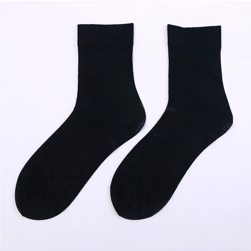 5 Pairs Business Mens Summer Socks Thin Silk High Elastic Nylon Breathable Casual Short Crew Socks Male Cool black white Socks