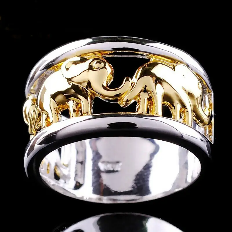 Bohemian Male Ring Gold and Silver Color Elephant Rings for Men Wedding Anel Engagement Statement