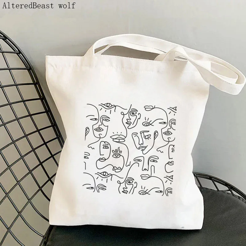 Women Shopper bag face with butterfly line Kawaii Bag Harajuku Shopping Canvas Shopper Bag girl handbag Tote Shoulder Lady Bag