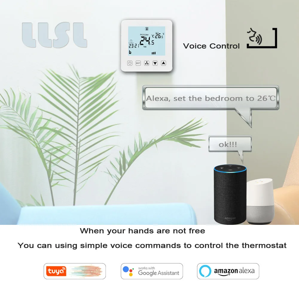 Tuya wifi 2p/4p مروحة لفائف ترموستات منظم درجة الحرارة التلقائي الساخن والبارد يعمل مع أليكسا جوجل الرئيسية