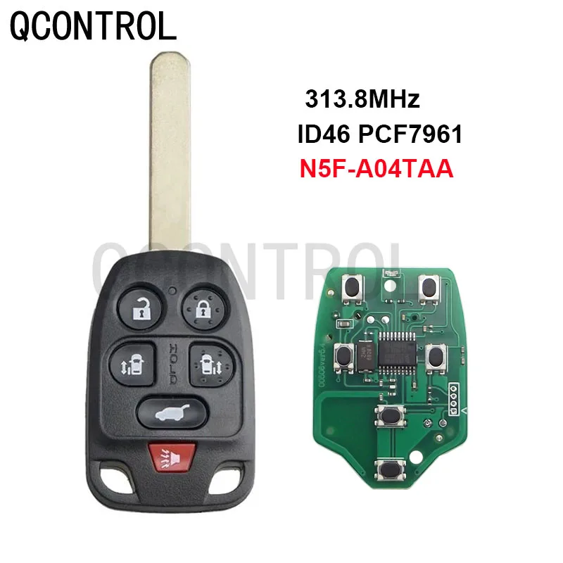 QCONTROL For Honda Odyssey 2011 2012 2013 2014 N5F-A04TAA 313.8MHz ID46 Chip 6 Buttons Replacement Smart Car Remote Control Key