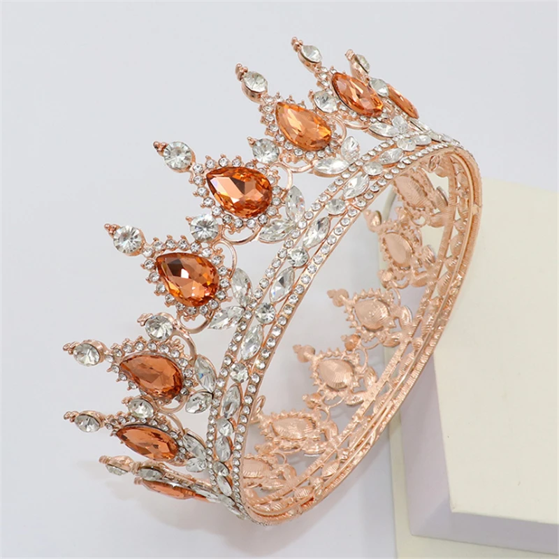 Queen King Tiaras and Crowns Bridal Women Rose Gold Color Crystal Headpiece Diadem Bride Wedding Hair Jewelry Accessories