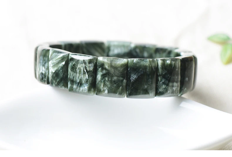 

Натуральный натуральный зеленый браслет из серафинита 14x10 мм, женские прямоугольные бусины, модные украшения, бусины из серафинита AAAAA