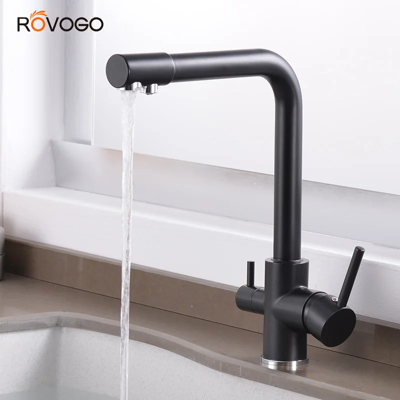 

ROVOGO Filter Kitchen Faucet Cold and Hot Mixer Tap, Drinking Water Filter 3 way Sink Tap Mixer Crane Black Finished