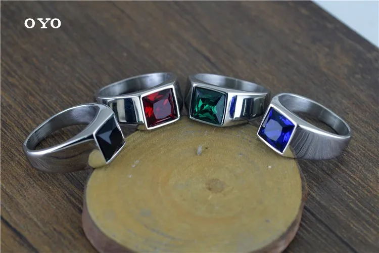 

100%925 sterling silver European and American personality rock gem four-color men and women ring