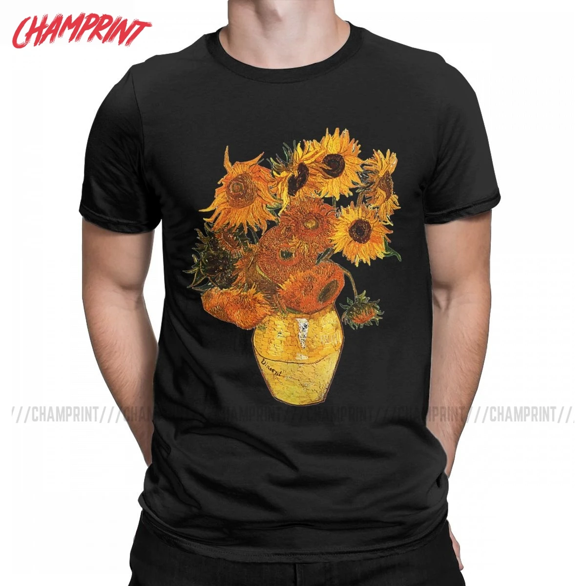 Vincent Van Gogh Sunflowers T Shirt Men's Cotton Humorous T-Shirt Crewneck Tee Shirt Short Sleeve Tops New Arrival