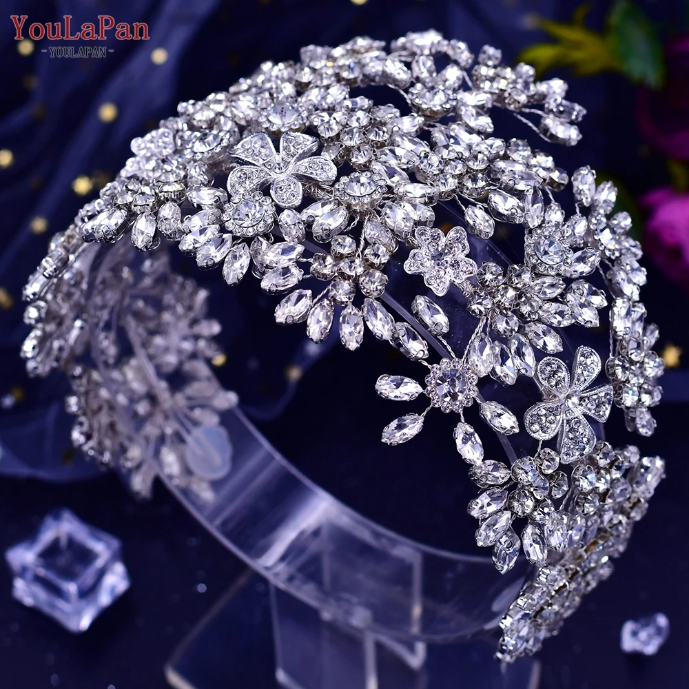 YouLaPan Luxurious Bridal Crown Wedding Headband Bride Hair Accesories Rhinestone Bridal Headwear Alloy Flower Women Tiara HP430