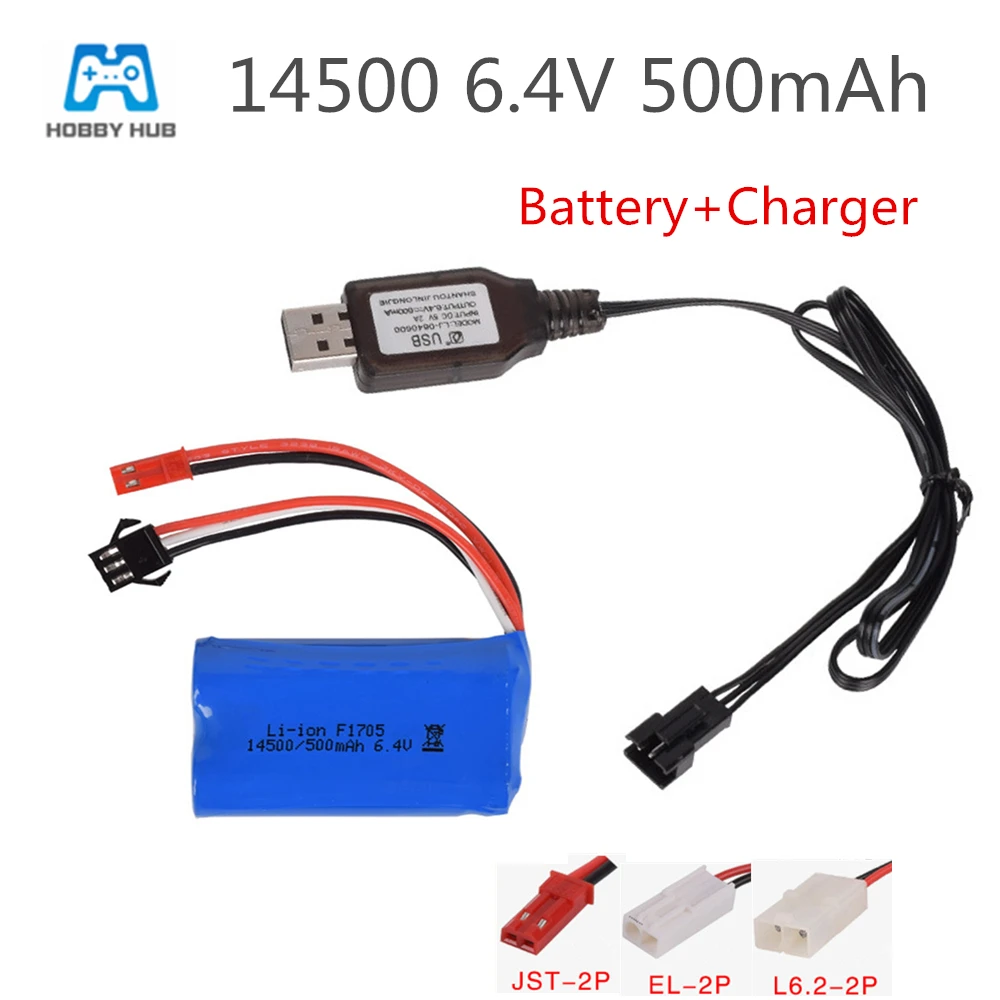 6.4v 500mah 15C 14500 리튬 이온 배터리 RC 완구 배터리 SM-2P JST-2P EL-2P L6.2-2P 무료 배송