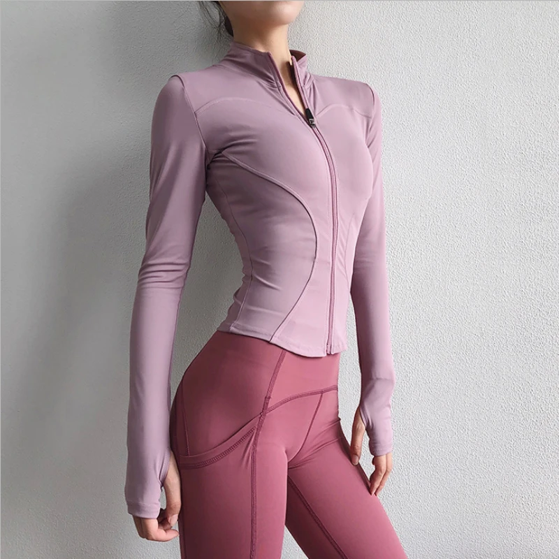 Women\'s Thumb Jackets 2019 New Long Sleeve Running Coat Yoga Gym Fitness Tight Tops Quick-Dry Breathable Sports Jacket Women