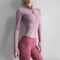 Autumn Winter New Zipper Jacket Quick-Drying Yoga Clothes Long-Sleeve Thumb Hole Training Running Jacket Women Slim Fitness Coat