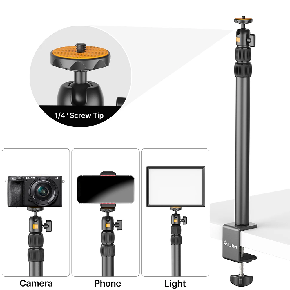 VIJIM LS02 Desk Mount Stand C-clamp Mount Light Stand Aluminum Light Bracket with 360° Rotatable Ballhead for DSLR Camera