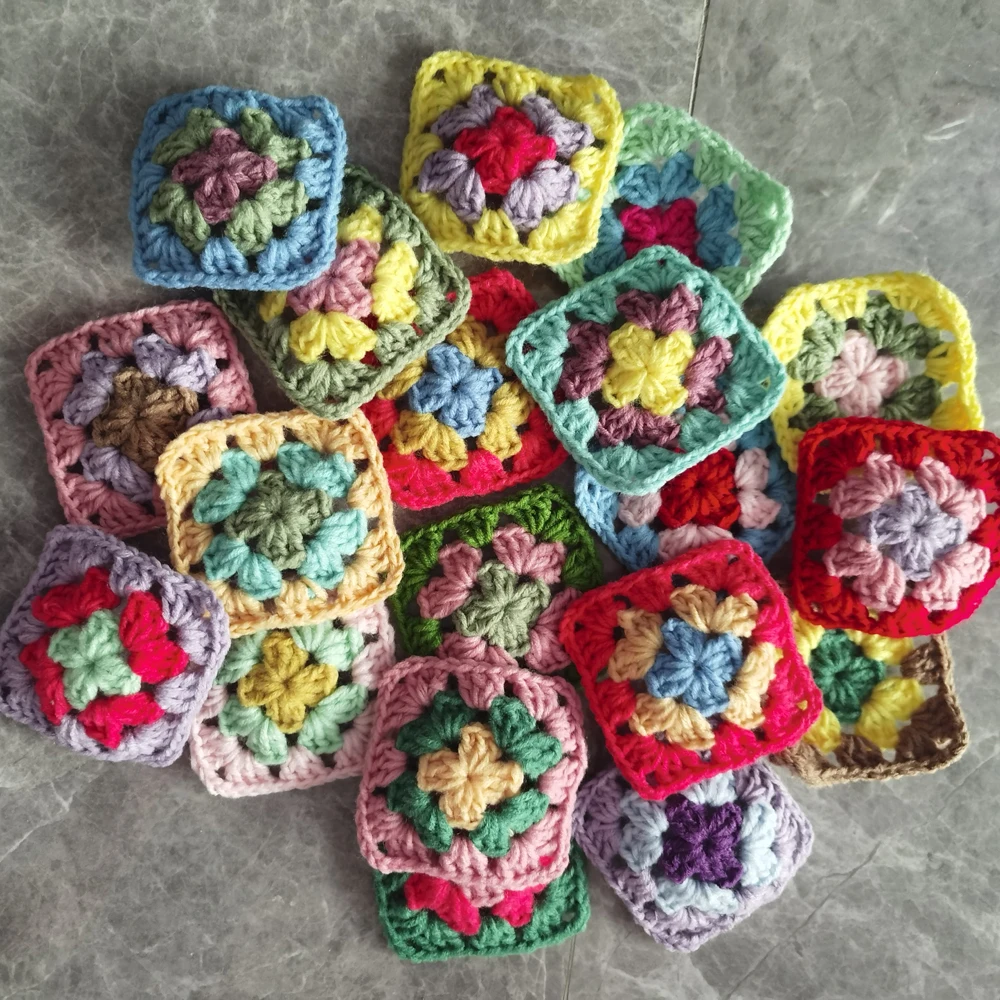 DIY Crochet Doilies Multicolor Coasters Square Table Mats Decoration Handmade Crochet Cup Pad 9cm Wool Clothes Patch 50pcs/lot