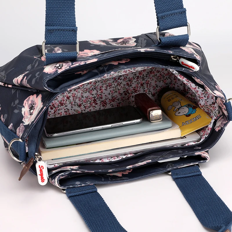 New Women Shoulder Messenger bags Printed Flower Top-Handle Bags Ladies Crossbody Bag Totes Female Handbags,3 tiered pockets