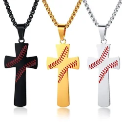 Classic Punk Stainless Steel Baseball Cross Pendant Necklace I Can Do All Things Strength Bible Verse Amulet Necklace
