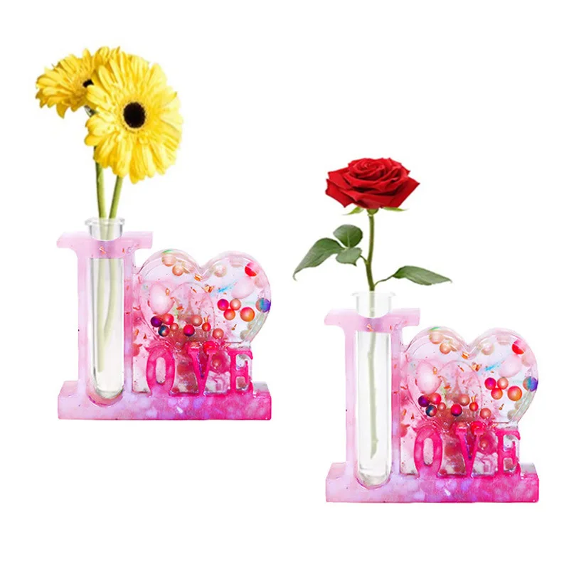 Love Heart Flower Vase Hydroponic Plant Propagation Station Epoxy Resin Mold Decoration Silicone Mould DIY Craft Casting Tool