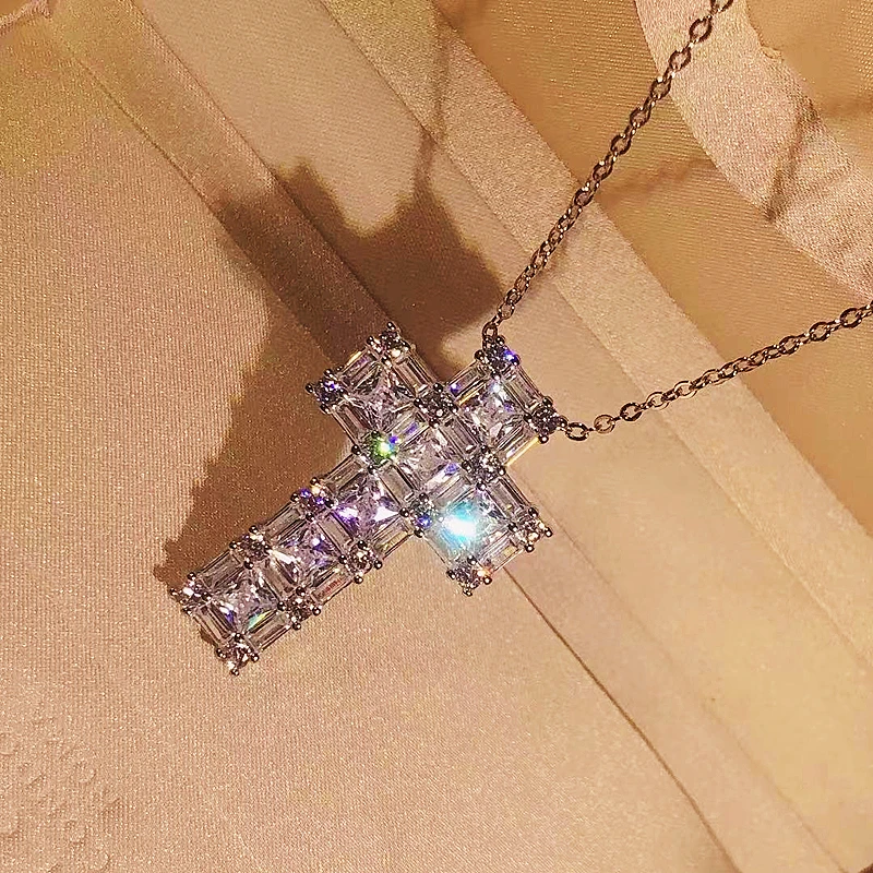 Vintage Cross Pendant AAAAA Cz Stone 925 Sterling Silver Hiphop Pendant Necklace For Women Men Party Wedding Jewelry