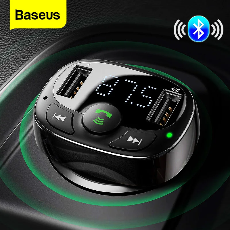 Baseus FM Transmitter Bluetooth-compatible Handsfree Car Kit for Mobile Phone MP3 Player With 3.4A Dual USB Car Phone Charger