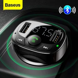 Baseus FM 송신기 블루투스 호환 핸즈프리 자동차 키트 3.4A 듀얼 USB 자동차 전화 충전기 휴대 전화 MP3 플레이어