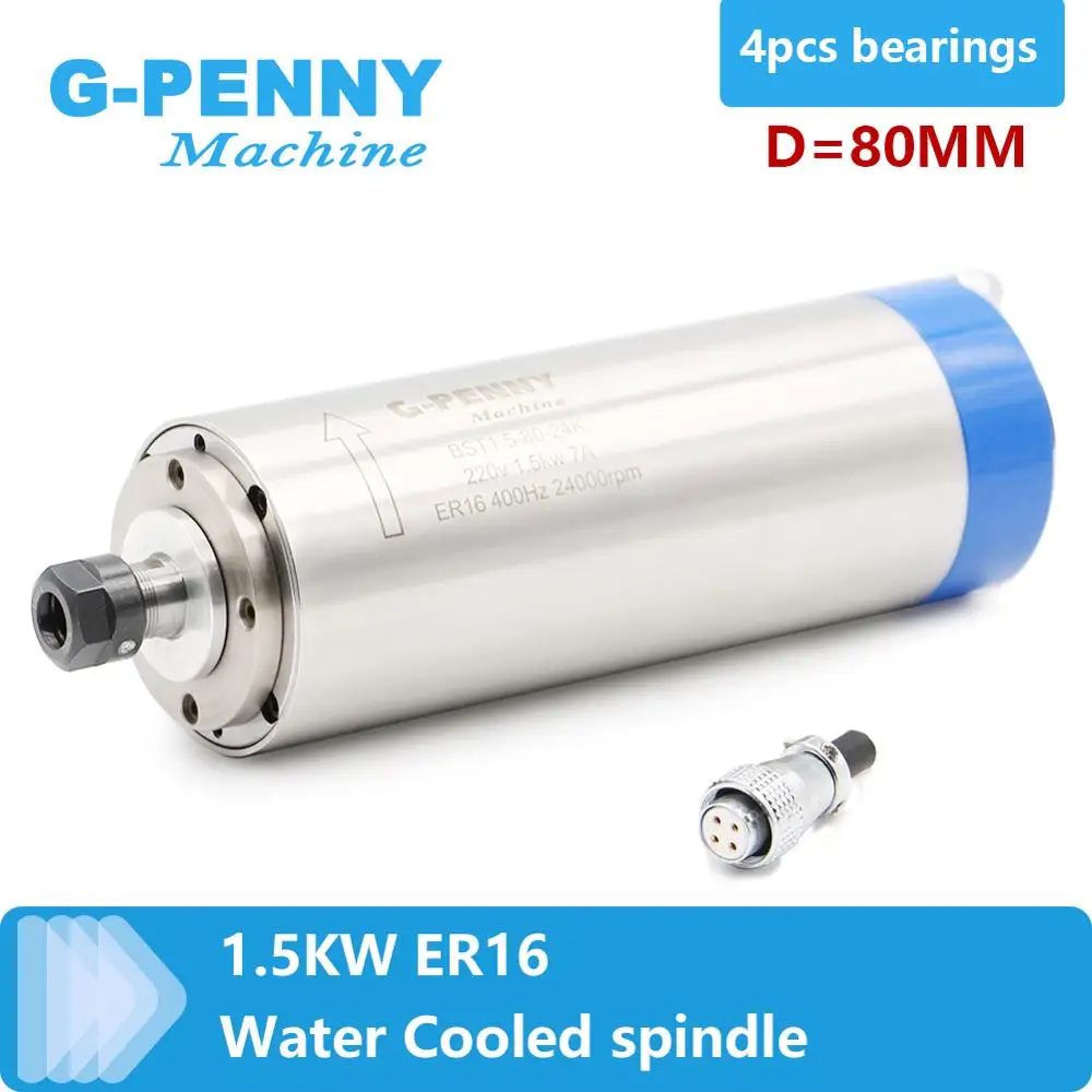 G-Penny 220v/380v 1.5kw Water Cooled Spindle ER16 400Hz Water Cooling Spindle Motor 80x220mm 4 bearings CNC Engraving Drilling