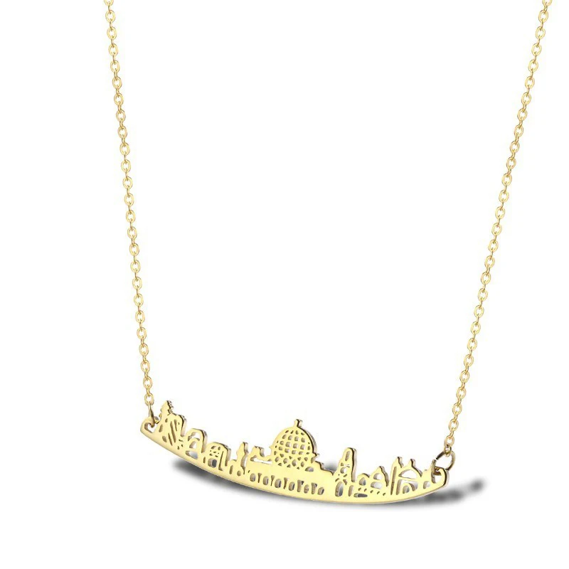 Jerusalem Necklace Stainless Steel Skyline Pendant Men Women Statement City Map Necklace Jewelry