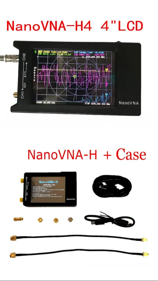 

Original Hugen NanoVNA-H4 H 4inch/2.8inch LCD/VNA Vector Network Analyzer HF VHF UHF Antenna Analyzer + case+ Box + Battery